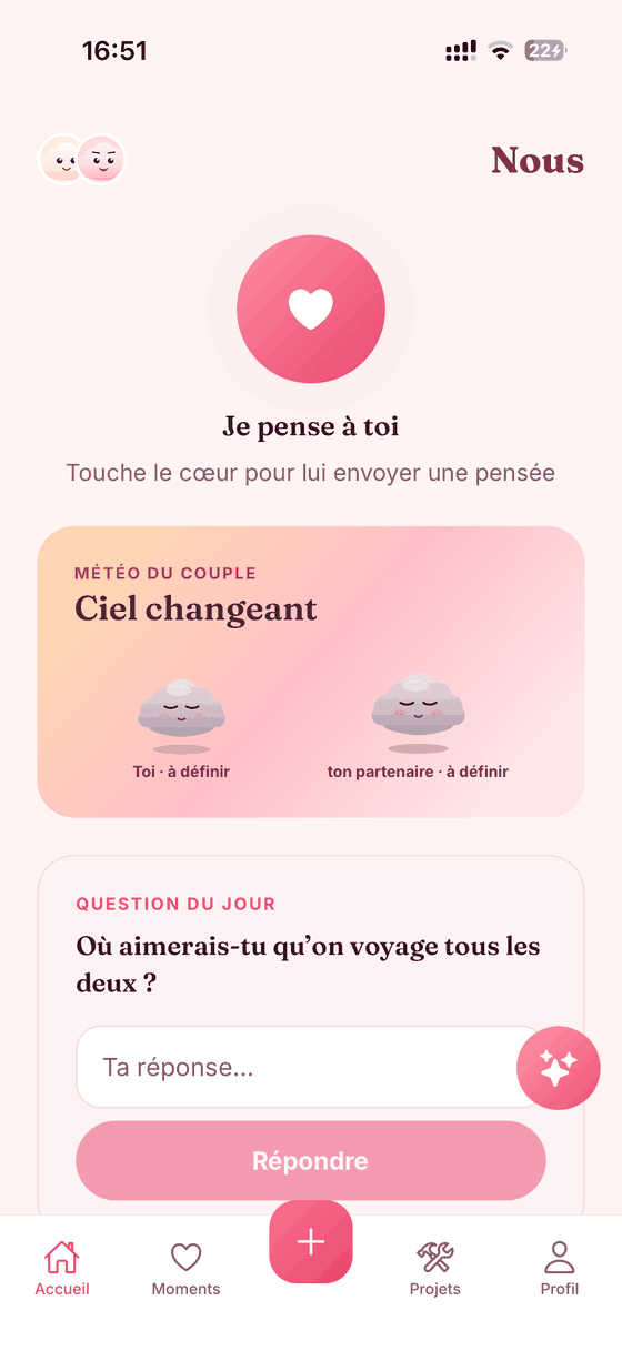 Écran d'accueil de Nous